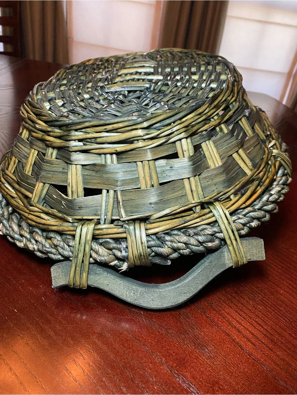 Handwoven Green-Brown Decorative Wicker Basket Bowl 18.5x14.5x4